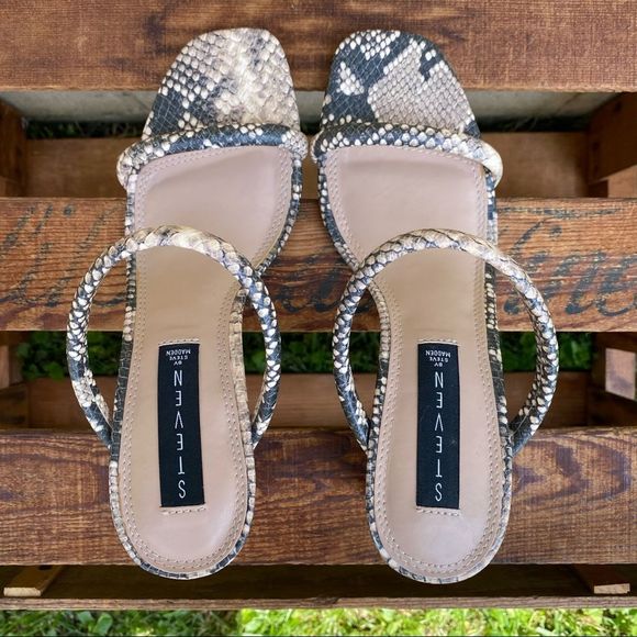 New Steven by Steve Madden Jersey Snake Leather Block Heel Sandals Size 7.5 - Picture 5 of 11